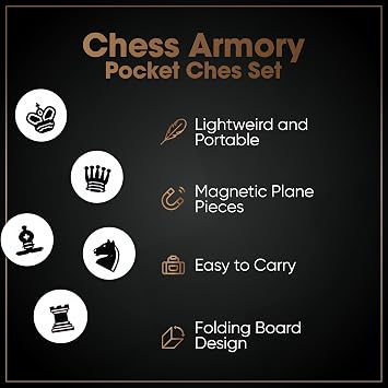 Chess Armory Pocket Chess Set - Portable Mini Chess Set for Adults and Youth - Mini Chess Board to Take Anywhere for an Unforgettable, Mind-Sharpening Chess Game