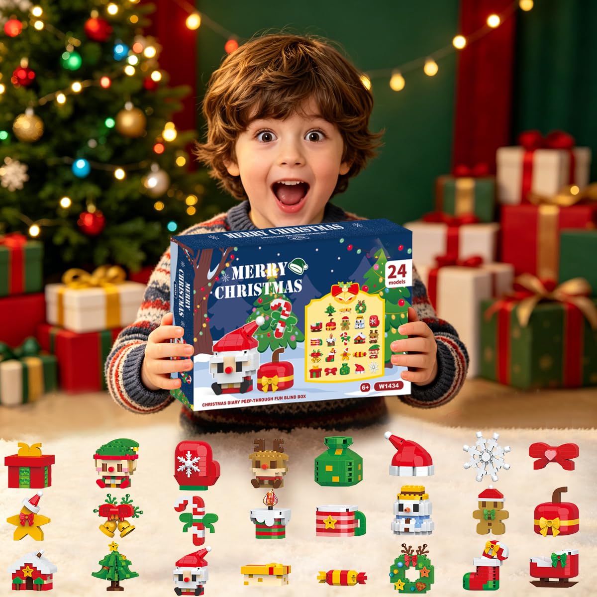 Calendario de Adviento de Navidad 2026, juegos de construcción compatibles con Lego Christmas 24 días, regalos de cuenta regresiva de 24 paquetes, kit de microbloques de construcción de modelos de