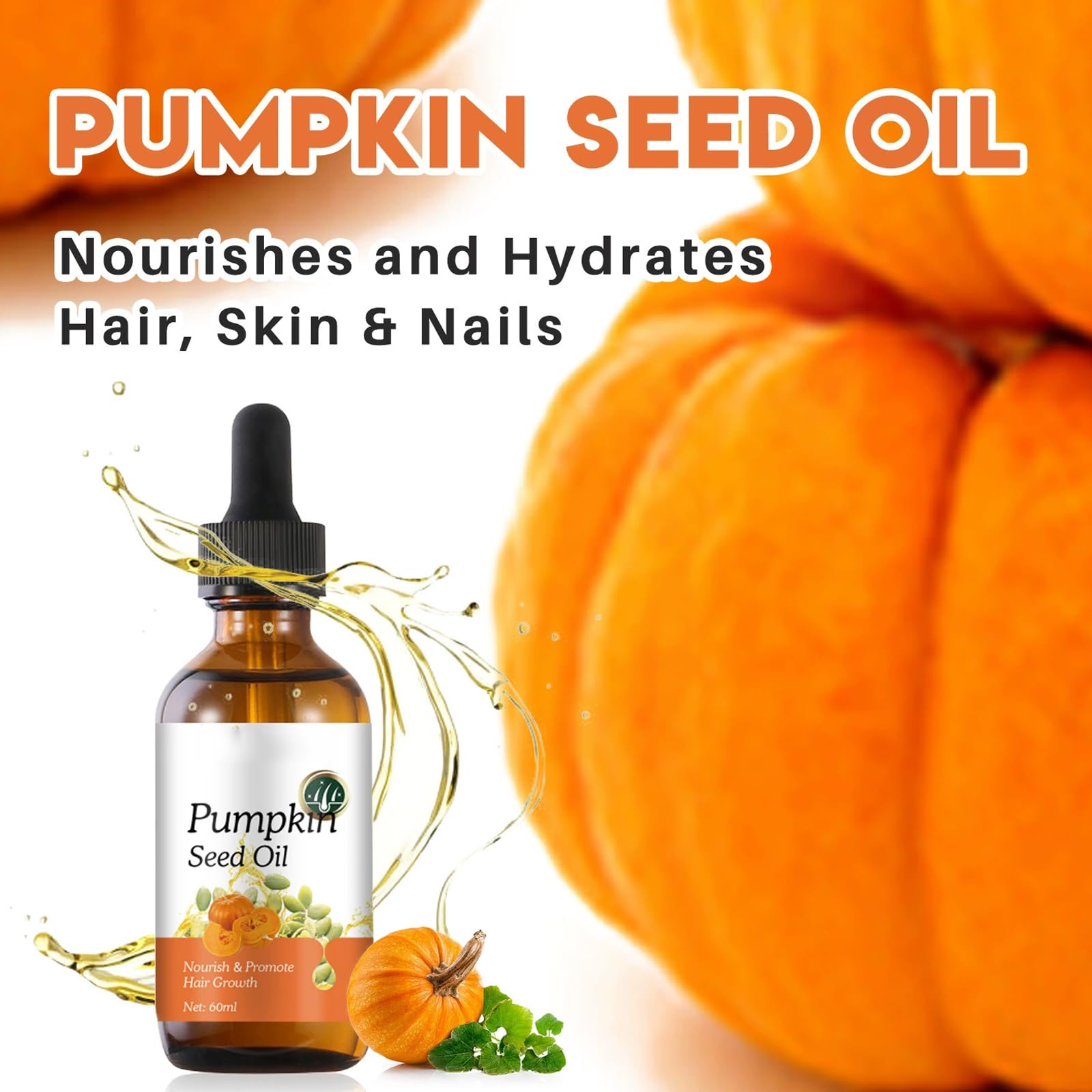 Pumpkin Seed Oil for Hair:Pure Cold-Pressed Treatment for Eyelashes Eyebrows, Dry Hair & Scalp Care, 1, 60 ml (Pack of 1) - Image 2