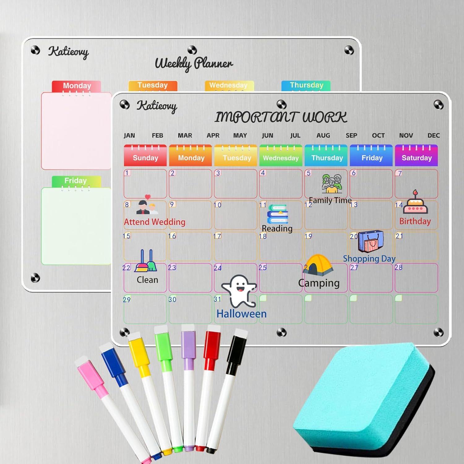 Acrylic Calendar for Fridge, 2 Pcs Clear Fridge
