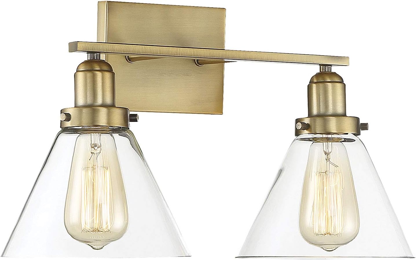 Savoy House 8-9130-2-322 Drake Farmhouse Vintage Industrial Clear Glass Bathroom Vanity Wall Light, 2-Light 120 Total Watts, 10" H x 18" W, Warm Brass