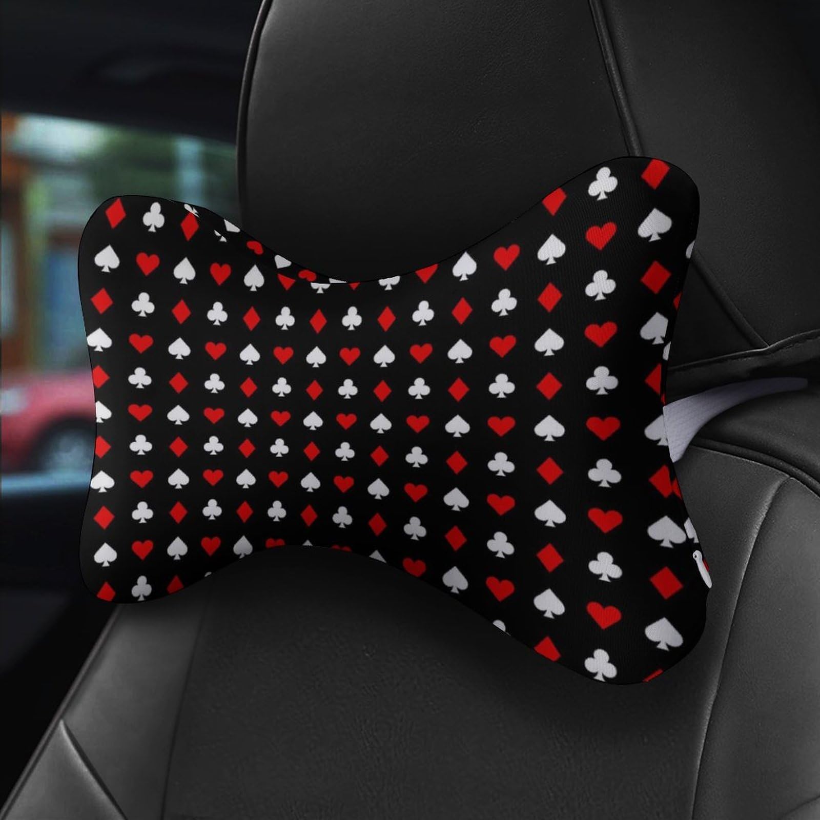 SMAZDFXX Playing Poker Card Suit Car Neck Pillow Set of 2 Car Seat Head Support Cushion Bone Pillows with Elastic Strap