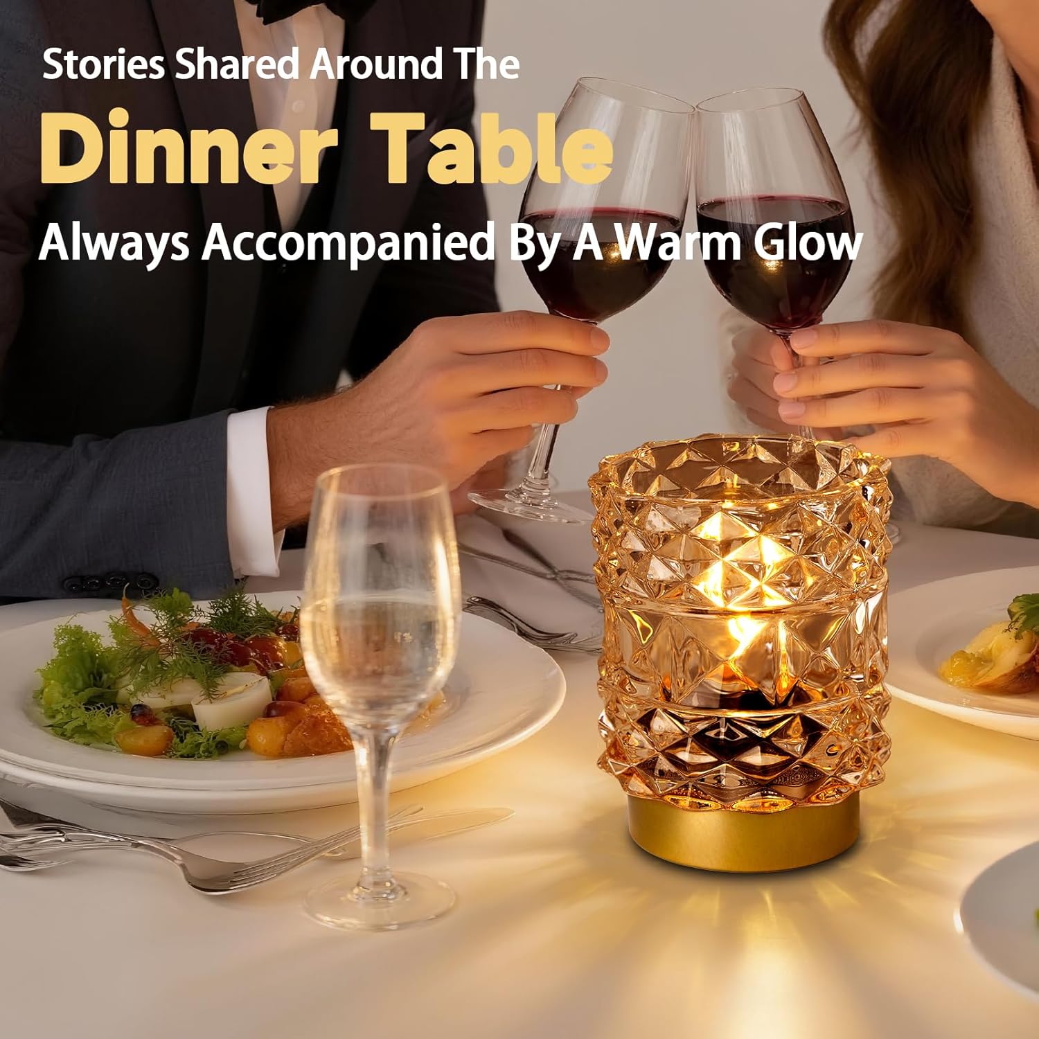 MJ PREMIER Battery Operated Lamp with Timer, Cordless Table Lamps for Shelf Decor, Rhombus Texture Aesthetic Crystal Lamp, Small Decorative Lamps for Bedroom/Bathroom/Kitchen/Entryway/Dorm (Yellow)