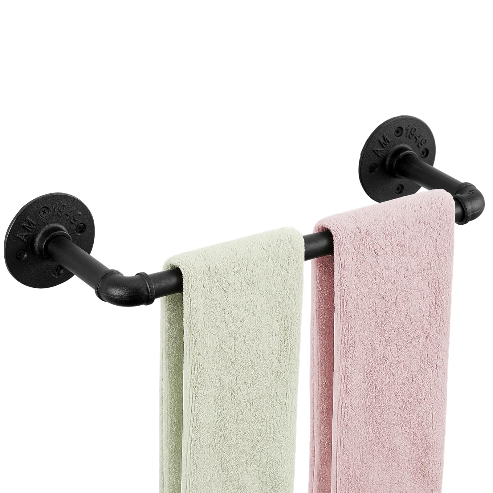 Youyijia 48cm x 8.5cm Iron Pipe Towel Bar Industrial Pipe Towel Rail Wall Mounted Clothes Bar Rack Detachable Hanging Garment Rack Hand Towel Holder 1PCS Black
