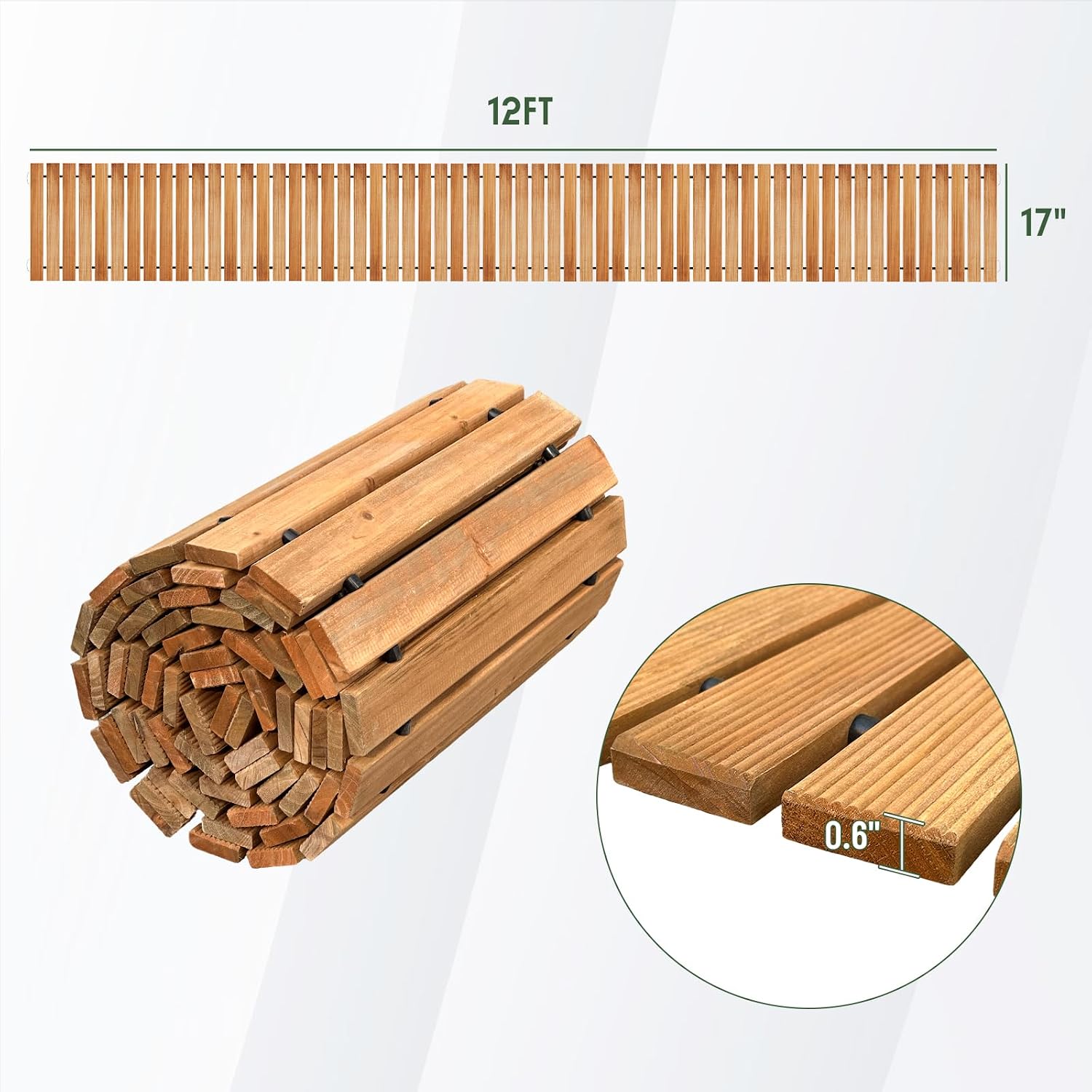 Wooden Garden Pathway, Outdoor Roll Out Decorative Garden Walkway, Weather-Resistant Non-Slip Wooden Walkway Pavers for Backyard, Beach, Wedding Party Paths (Natural, 12FT Straight)
