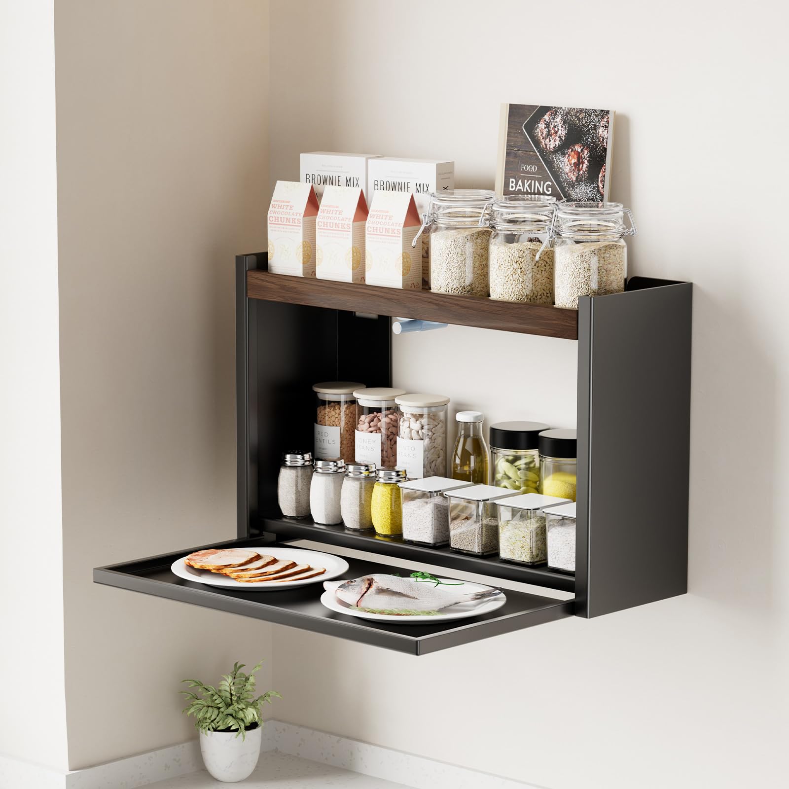 Especiero Pared,Especieros Para Cocina,2 Estantes Especieros Para Cocina Pared,Metálica Especiero Para Puerta De Armario De Cocina,Pareds De Cocina,Baño,Despensa,Prevención De Humo Y Polvo (Negro)