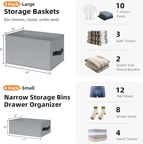 Miniatura 3 de Paquete de 7 cubos organizadores de armario, 2 tamaños, organizador de armario con asas, organización del hogar de tela y cestas de almacenamiento