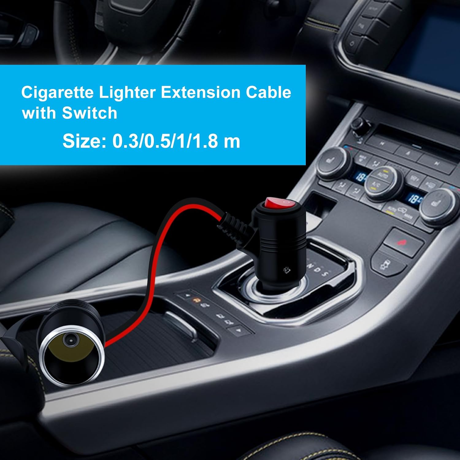 Cigarette Lighter Cable with On Off Switch 12V 24V Cigarette Lighter Extension Heavy Duty 14AWG 20A Fuse with LED Light, Waterproof Cover Suitable for Cars, Motorcycles, Boats (0.3 m/1FT)