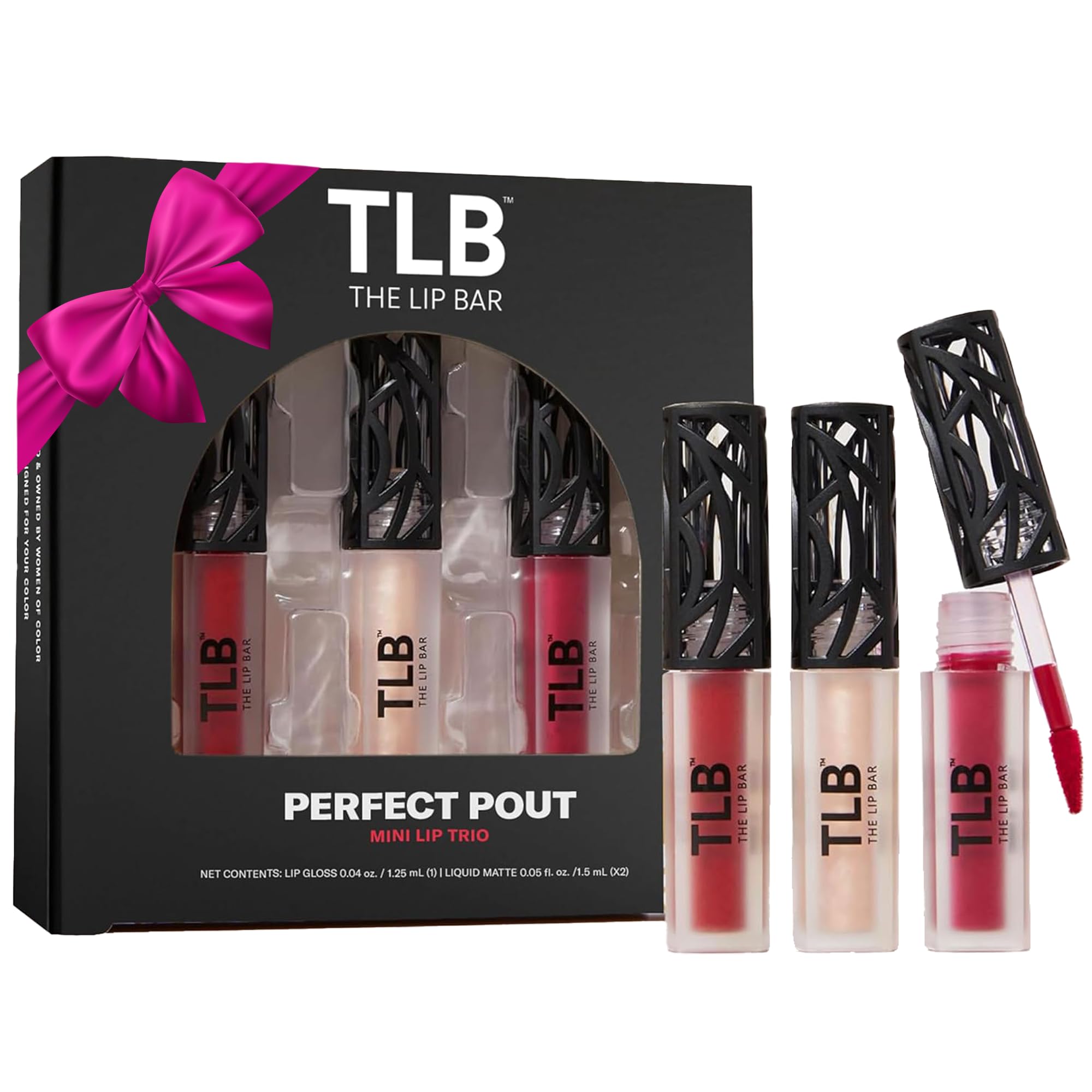 The Lip Bar - Perfect Pout Mini Lip Trio Gift Set (3 Products) - Nonstop Liquid Matte Lipstick & Non-Sticky Lip Gloss - Travel Size - Gift Box - Vegan, Gluten Free, Cruelty Free - Makeup & Cosmetics