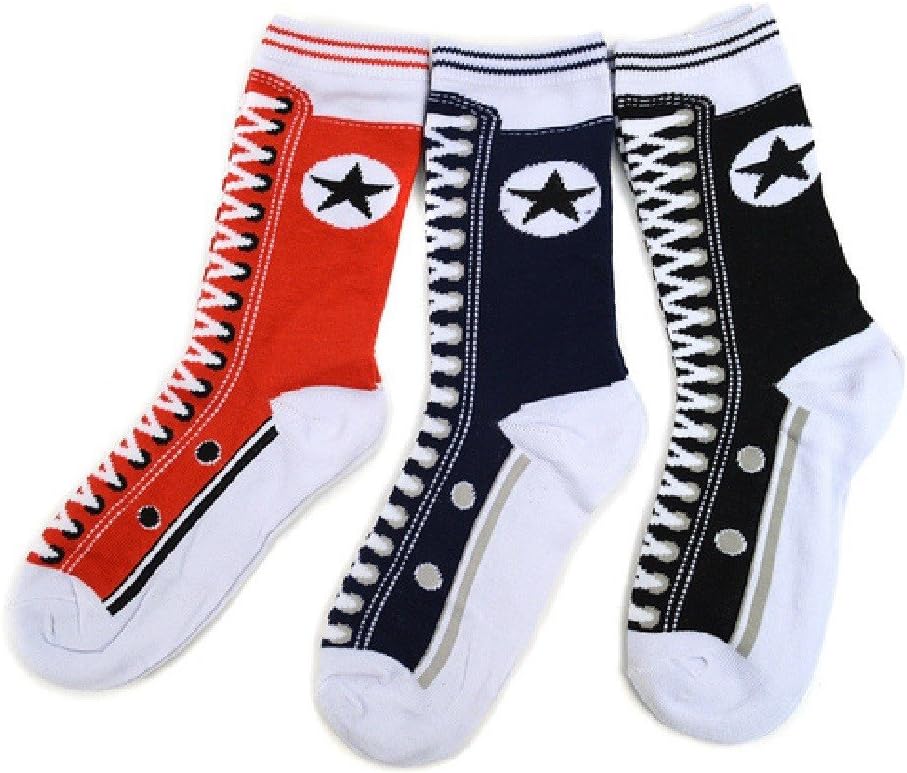 Nollia Womens Fun Crew Socks, 3Pack, Sock Size 911 Shoe Size 410, Great Gift! , Medium , Blue, Red, Black Sneaker