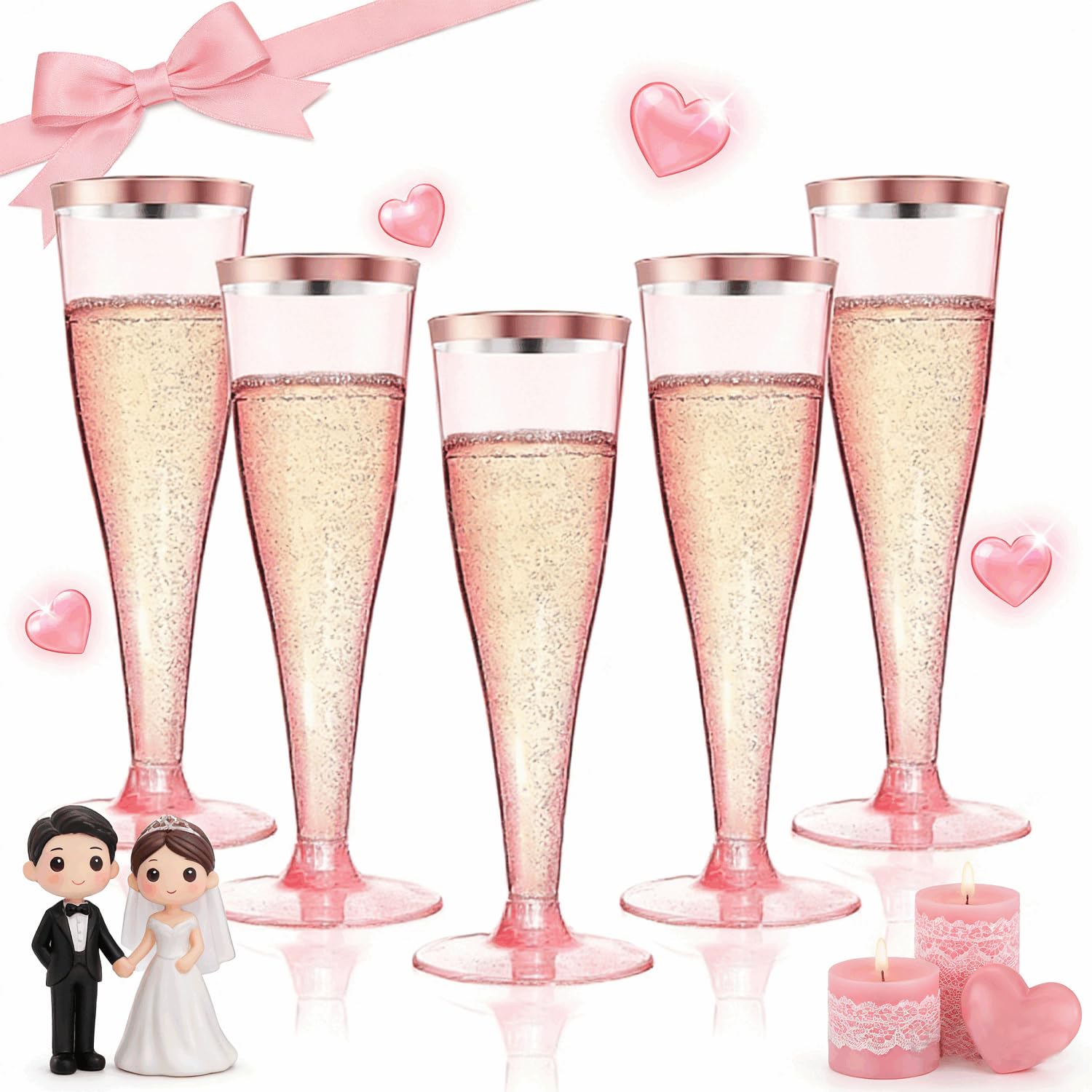 20 Pack Champagne Flutes Plastic Wine Glasses Disposable, 4.5 Oz Gold Rim Mimosa Glasses for 2026 Engagement Wedding Birthday Bar Soccer Football Party Supplies, Bulk Toasting Cocktail Cups — Amazon image 11