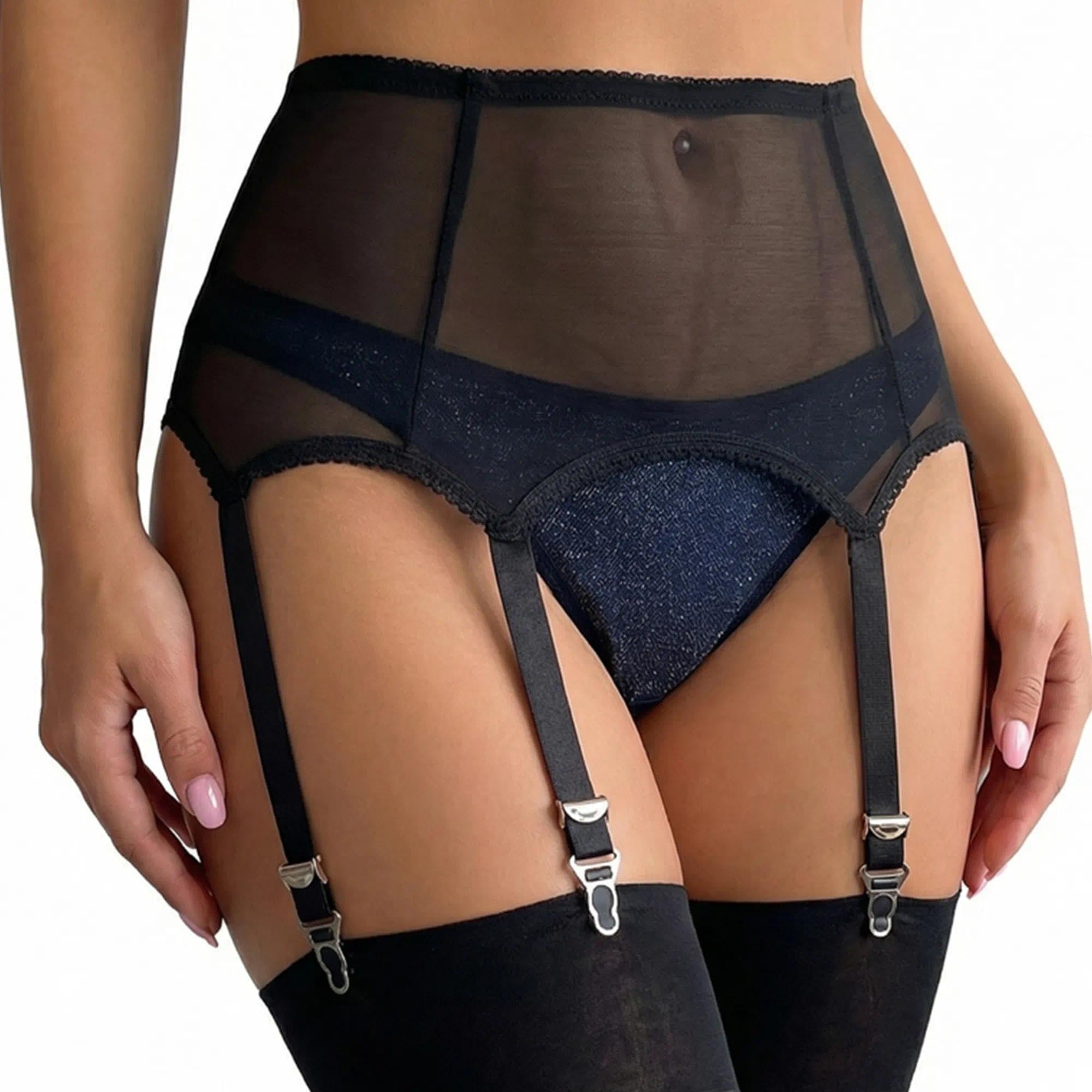 Eagerlove Strapsgürtel Damen Sexy Transparentem Strumpfhalter Mit 6 Bändern Metallschnallen Hohe Taille Strapshalter Große Größen Garter Belt Für Oberschenkelstrümpfe