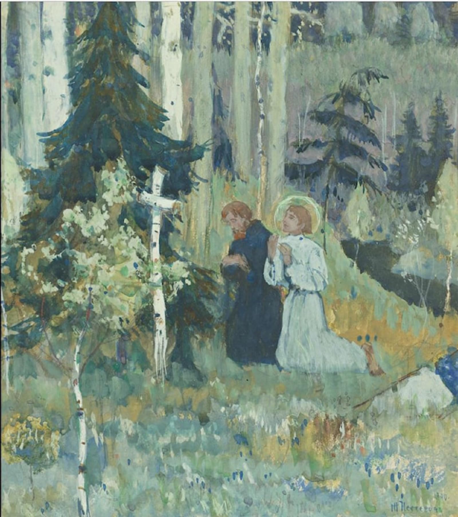 Artxlxxbn No Frame Famous Print Painting Colorful Art Print Il Monastero Di Foundingsergius Mikhail Nesterov Canvas Art Decorations For Home Decor 60X90cm