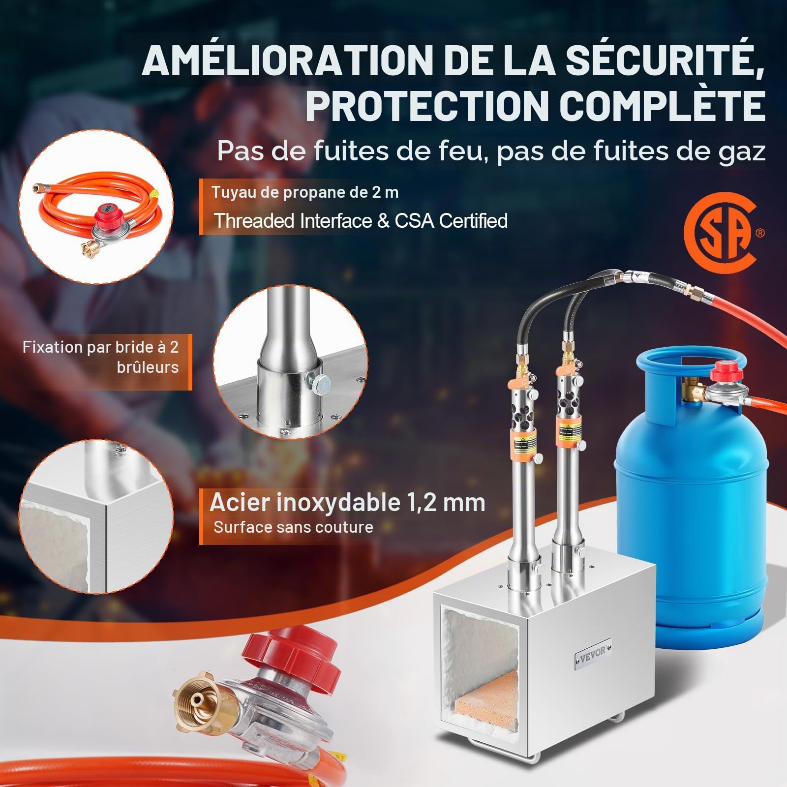 VEVOR Forge de propane portable Forge de forgeron 2 brûleurs à gaz pour ferronnerie 2 600 °F/1427 °C Équipement de forge de gaz en acier inoxydable carré grande capacité pour forge de métaux