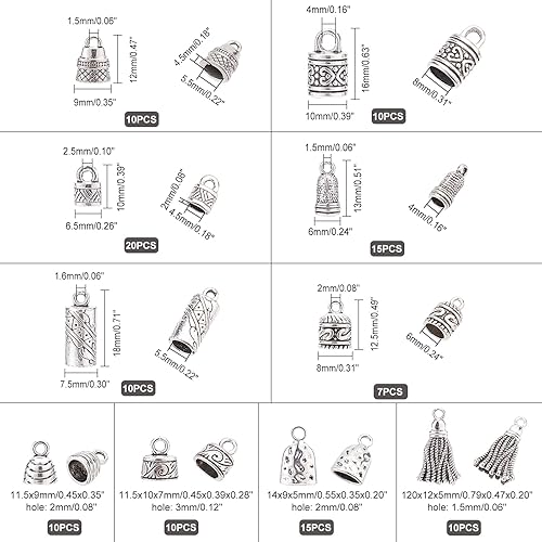 Miniatura 4 de PH PandaHall Tapones de extremo de cable, 117 unidades, 10 estilos, aleación tibetana, de cuero, pegamento en extremos de barril, tapas de tubo de