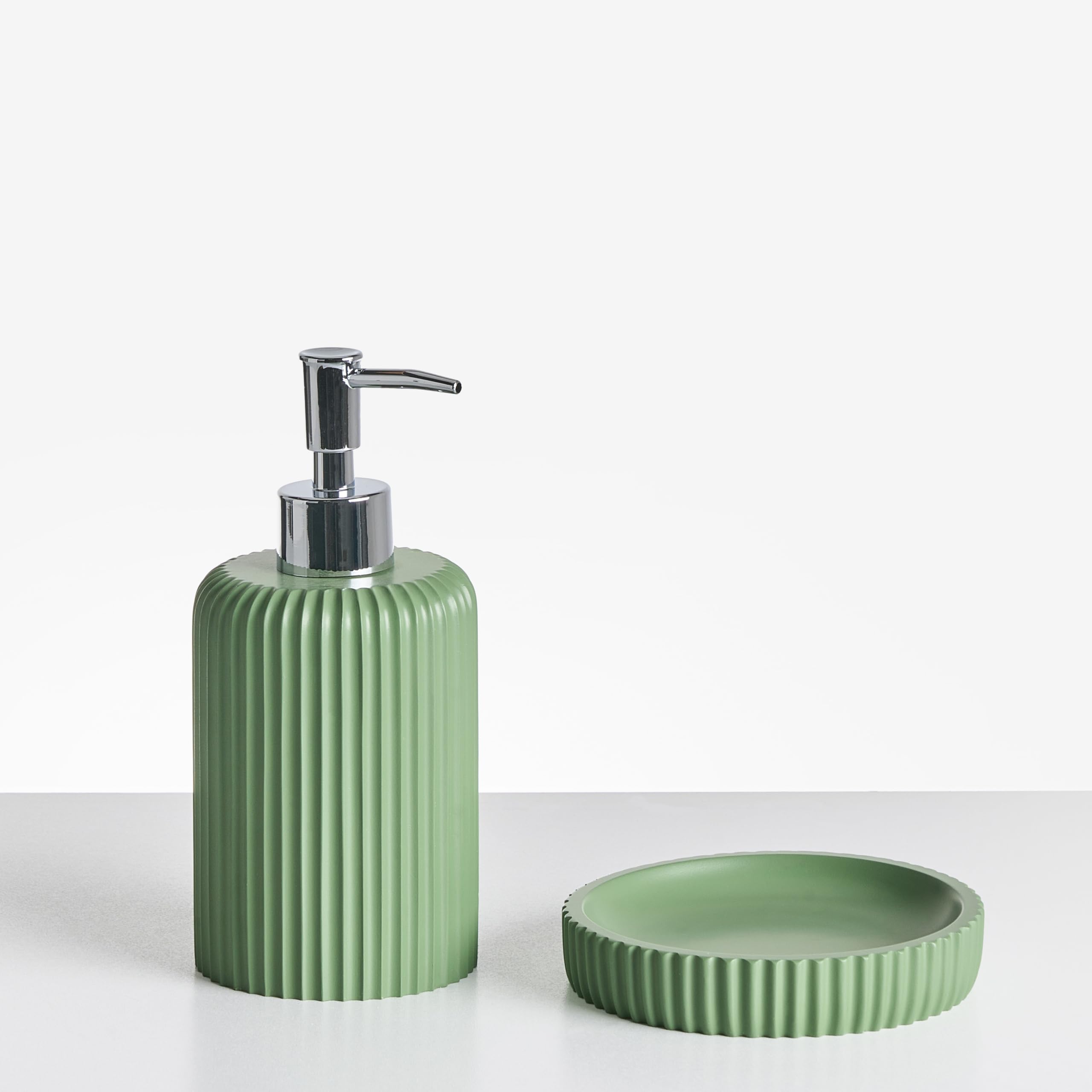 Conjunto de 5 Accesorios de baño jabonera dispensador de jabón escobilla de Inodoro Vaso Soporte para cepillos de Dientes Verde Camana
