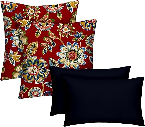 RSH Décor: Juego de 4 almohadas decorativas cuadradas y lumbares, tela de poliéster para interiores y exteriores para todo tipo de clima,