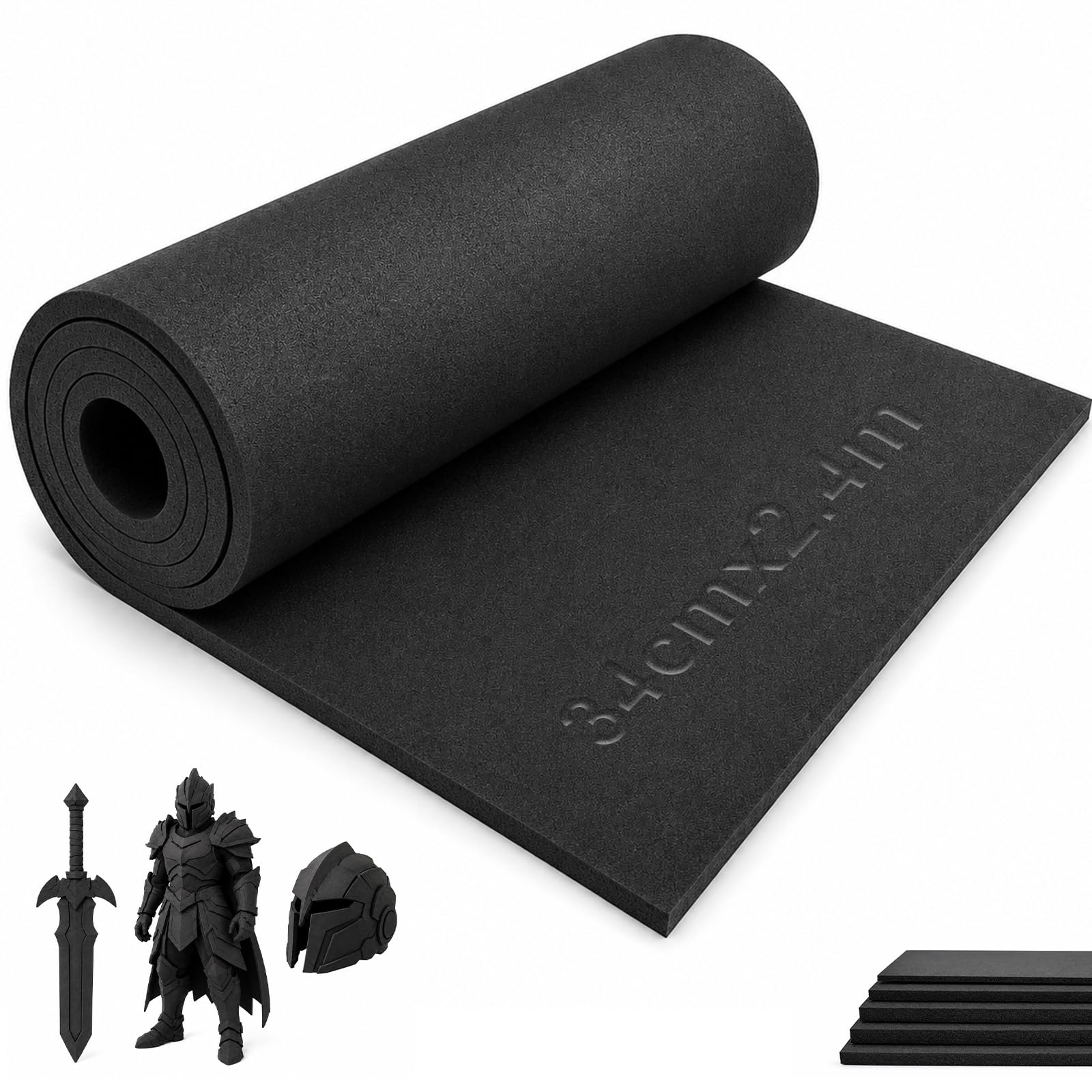 Ruytx Black EVA Foam Roll 2mm x 34cm x 240cm High Density Craft Thin Foam Sheets for Cosplay Costume, Crafts, DIY Costume Armor, Foam Padding, and Modeling