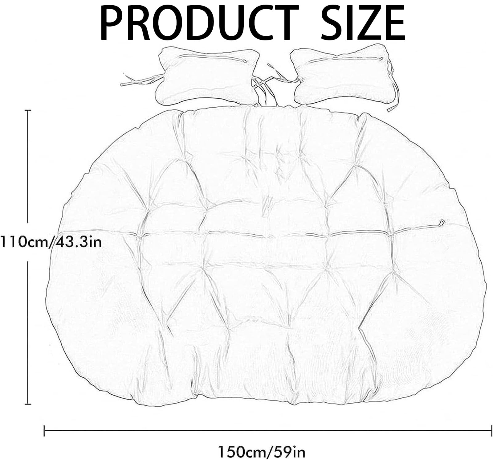 Cuscino doppio per sedia a uovo da appendere, con 2 poggiatesta, impermeabile a 2 posti, cuscino di ricambio per sedia a dondolo sospesa, 150 x 110 cm (Q)