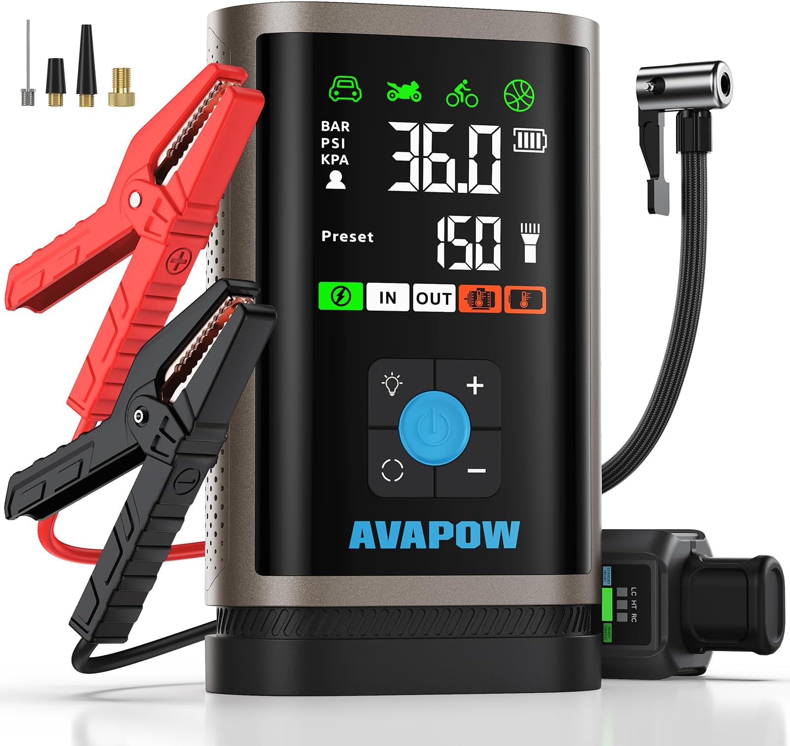 AVAPOW JP3 Jump Starter with Air Compressor, 150PSI 3000A Car Battery Jump Starter Portable (9.0 Gas/8.0L Diesel), Gold