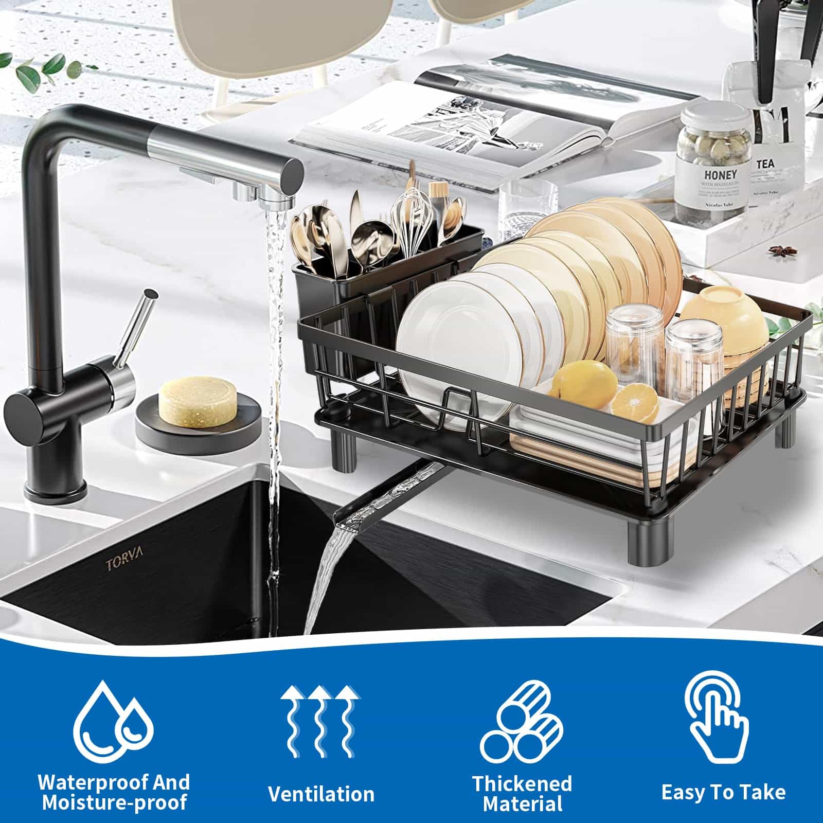 Eidoct Dish Drainer Rack, Kitchen Sink Dish Drainer Rack - Image 3