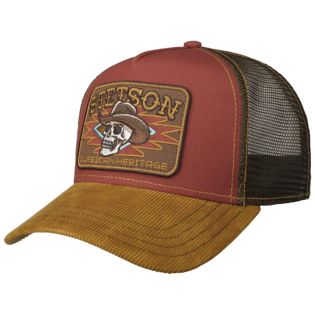Stetson Cowboy Trucker Cap Snapback Mesh Cotton Skull Patch Men Summer Winter Red