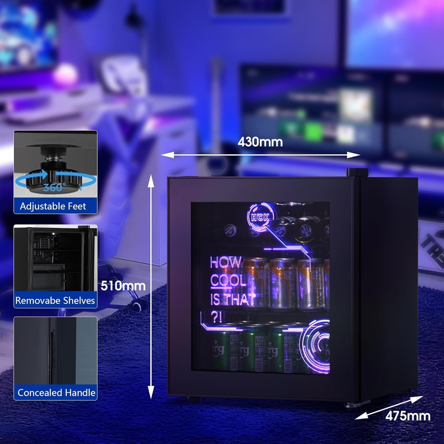 HCK 48L Mini Fridge dimensions and features