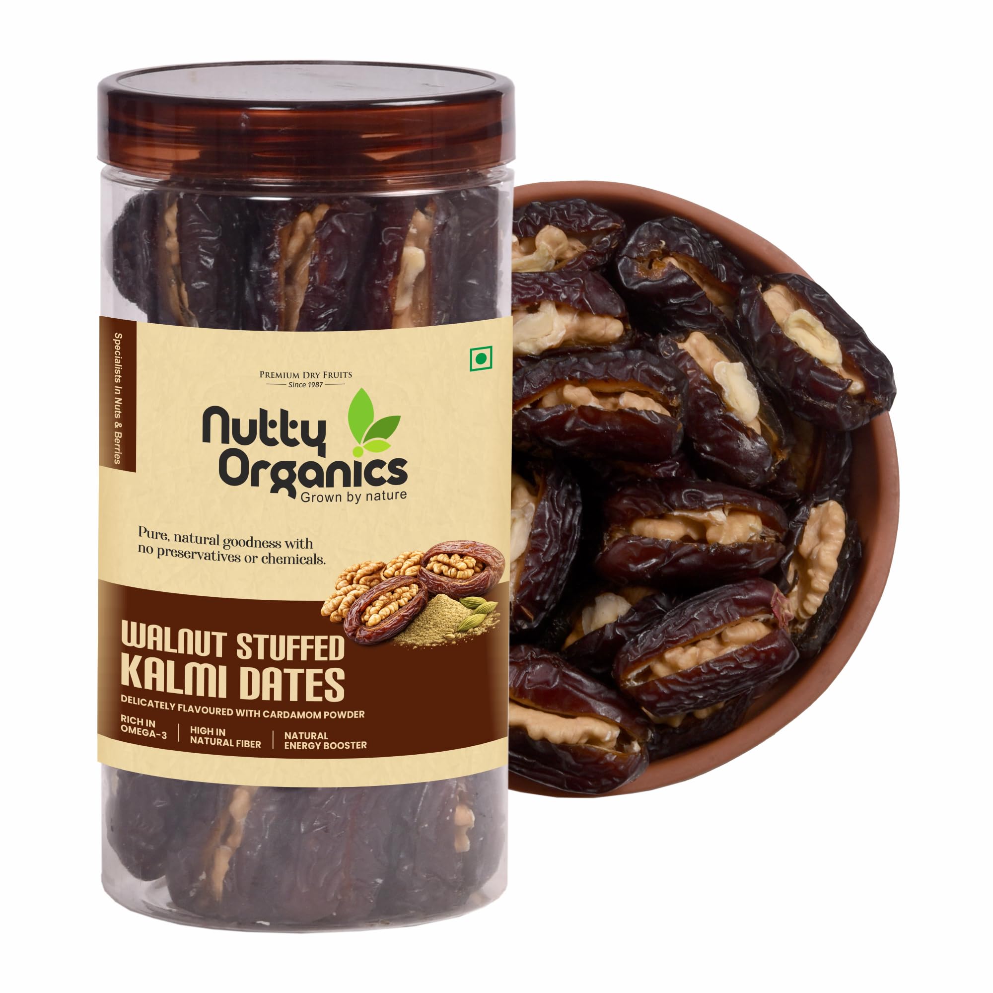 Nutty Organics Walnut Stuffed Kalmi Dates 500g | Premium Hand-Stuffed Khajoor with Walnut & Cardamom | No Added Sugar | Rich in Omega-3 | Healthy Energy Snack | Preservative Free-image-40