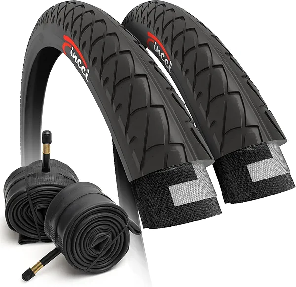Fincci Pair 26x1.95 Bike Tire with 26 Inch Bike Tube - Slick City 26 inch Bike Tires - 50-559 Black Foldable Mountain Bike Tires with Kevlar for Electric, Trainer, Road Bikes, MTB Accessories