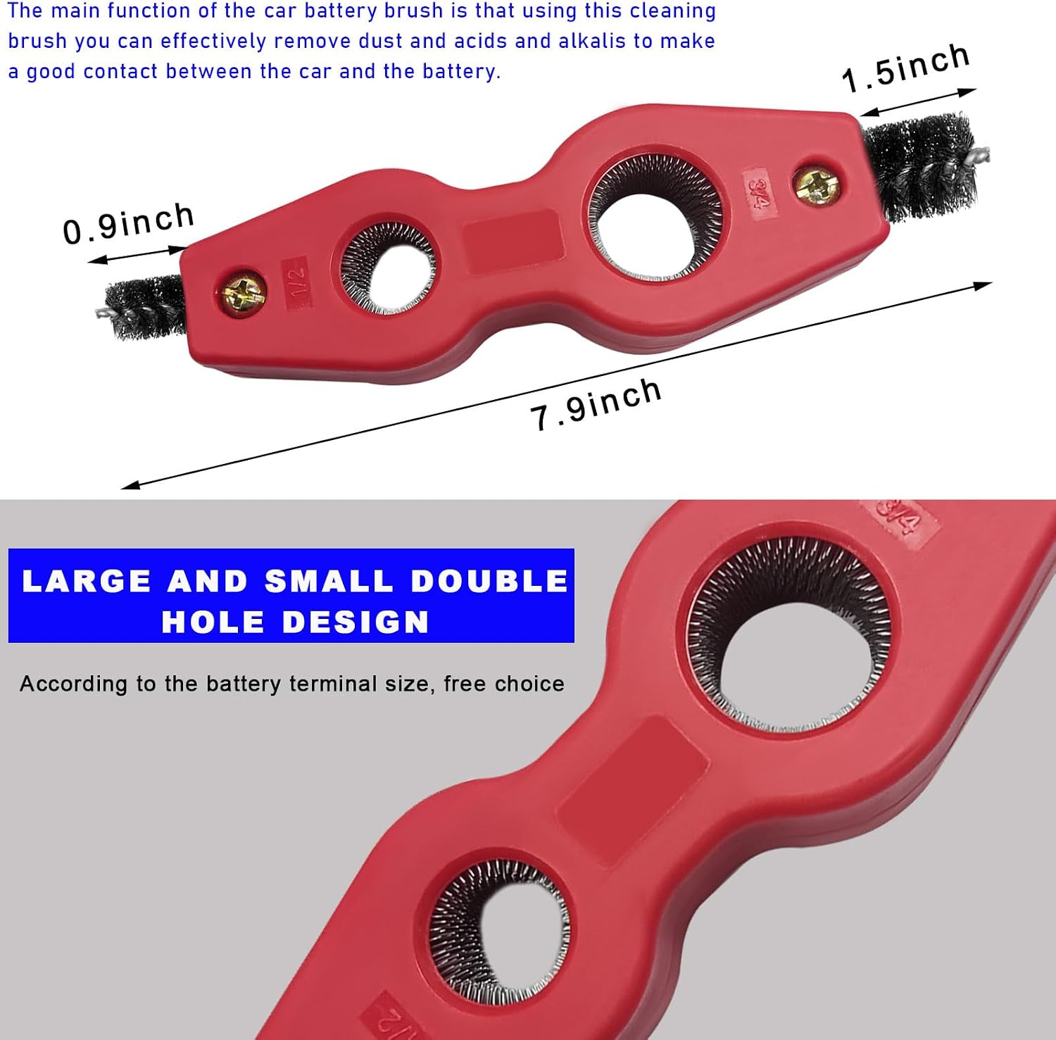 Ohleats Battery Terminal Cleaning Brush, 4 in 1 Anti-Corrosion Car Battery Cleaner, Vehicle Battery Terminals Machine Parts Cleaning Tool for Auto Marine, Universal Car Accessories (Red) image 2
