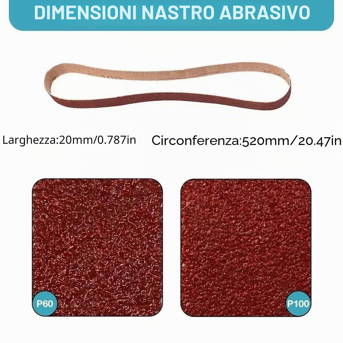 Mini smerigliatrice con 6 cinghie abrasive (60/120 ogni 3 pezzi), lucidatrice multifunzione senza fili, mini levigatrice fai da te per smerigliatrici angolari elettriche da 100/115/125 mm