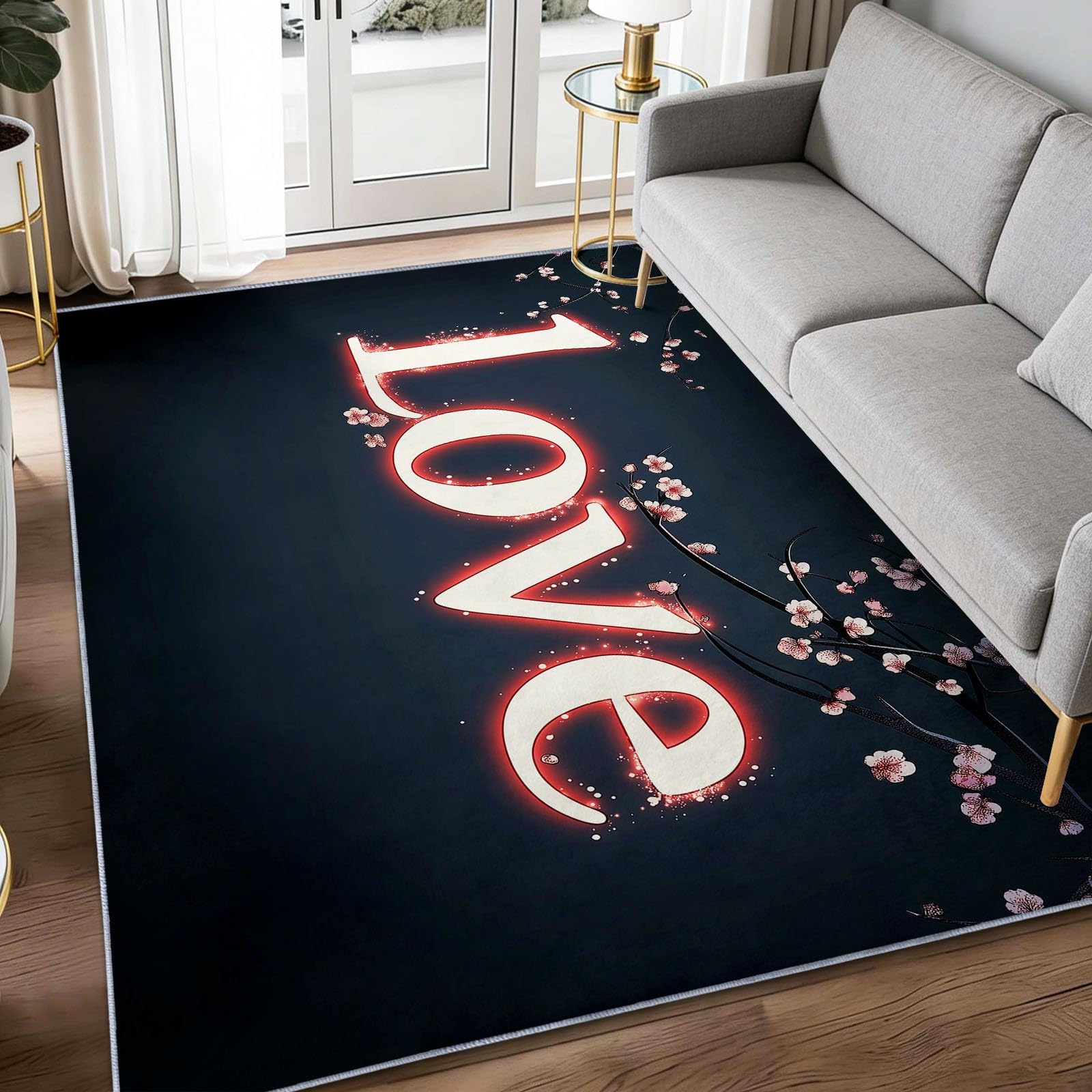 Alfombra de salón floral de 60x90 cm lavable y antideslizante