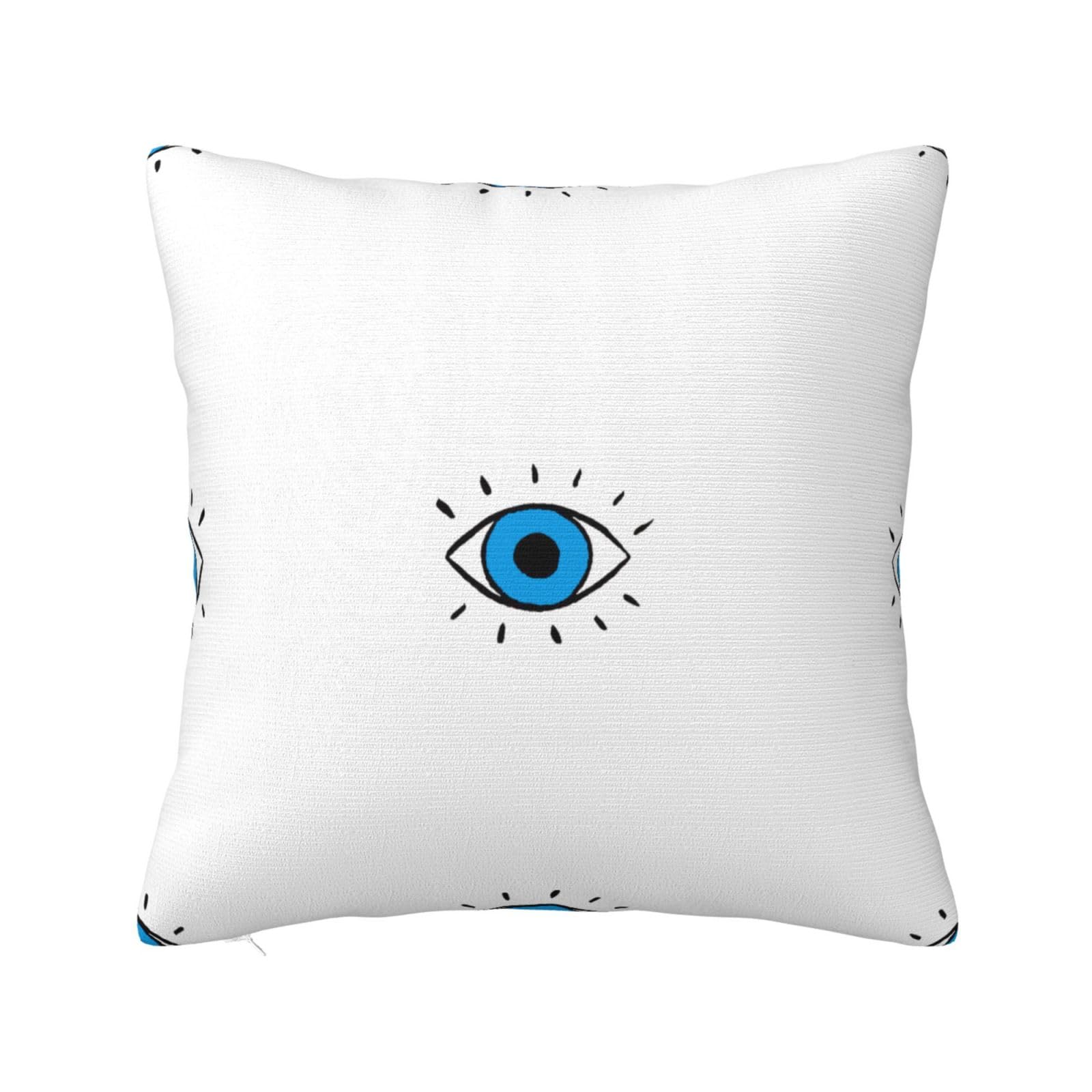 Melphi White Evil Eye Print Square Pillow Can Be Used In Any Room-Bedroom, Guest Room, Children's Room