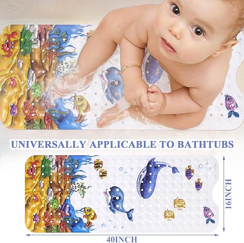 Miniatura 5 de Tapetes de baño para bebé, 40 x 16 pulgadas, antideslizante, tapete de baño para bañera, tapete de ducha para niños pequeños con ventosas, tapete de
