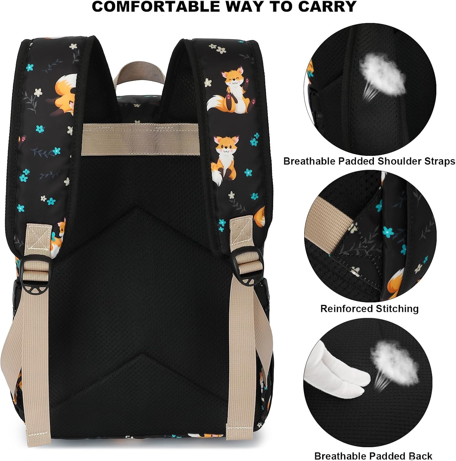 Fox Laptop Backpack for Women Girls, 15.6 inch College School Backpacks Travel Casual Daypack