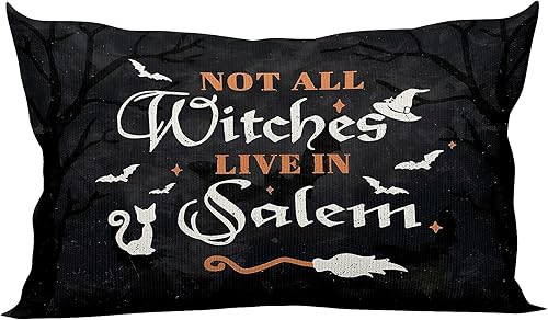 EKOREST Halowen - Fundas de almohada de 12 x 20 pulgadas, no todas las brujas viven en Salem, fundas lumbares, decoraciones de otoño de temporada