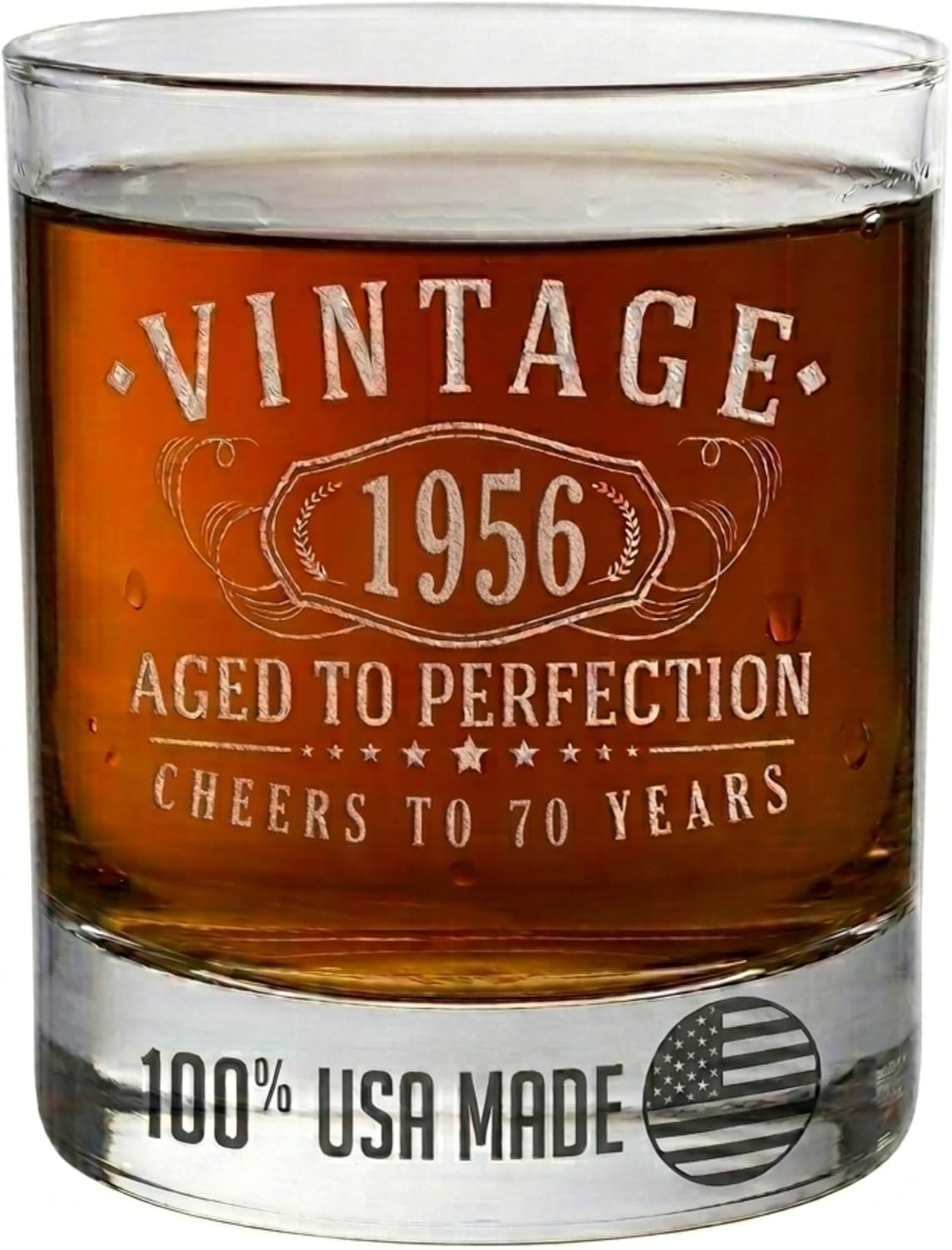 Personalized Vintage 1956 Etched Whiskey Glass - Custom 70th Birthday Gifts for Men - Cheers to 70 Years old - 70th Birthday Decorations - Scotch Bourbon Him Dad Women Anniversary Retirement Maverick