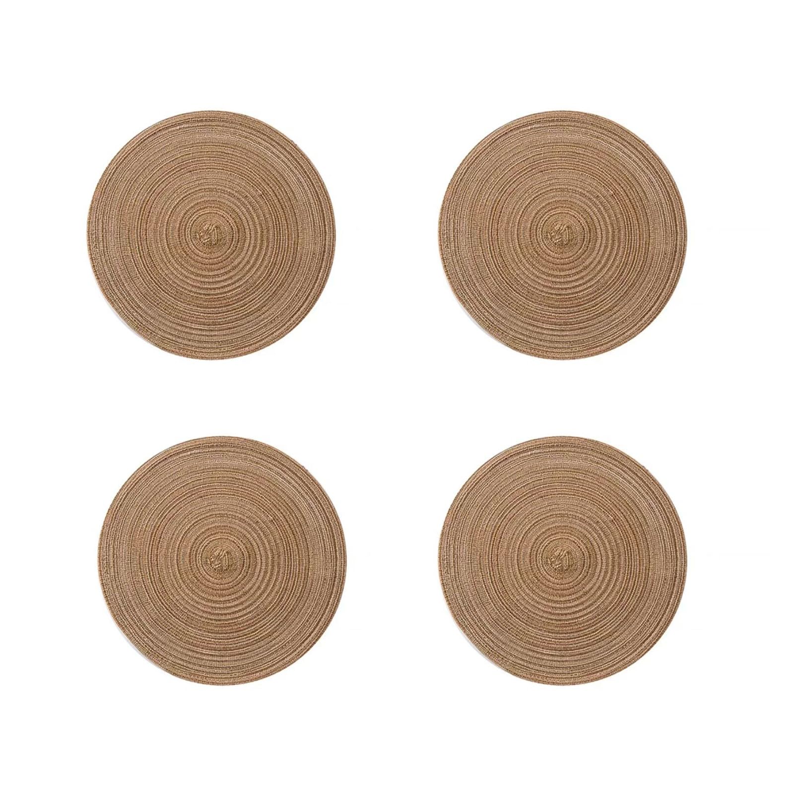 4Pcs Faux Rattan Table Mats 30x30cm Woven Braided Round Placemat Coasters for Kitchen Dining Table Decors Round Braided Woven Placemat