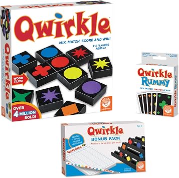 MindWare Qwirkle Game Kit Qwirkle Board Game, Qwirkle Rummy, and Qwirkle Bonus Pack - Strategy Game for Kids and Adults - 2 to 4 Players - Ages 6 and Up