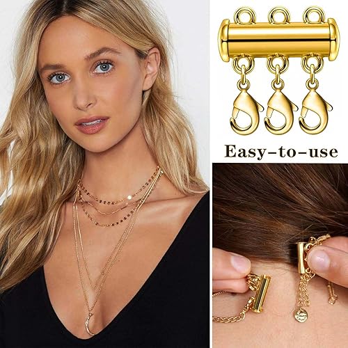 Miniatura 4 de Dailyacc Cierres de collar en capas, 4 piezas de 2 tamaños con cierre deslizante para múltiples hebras, cierres de tubo deslizantes