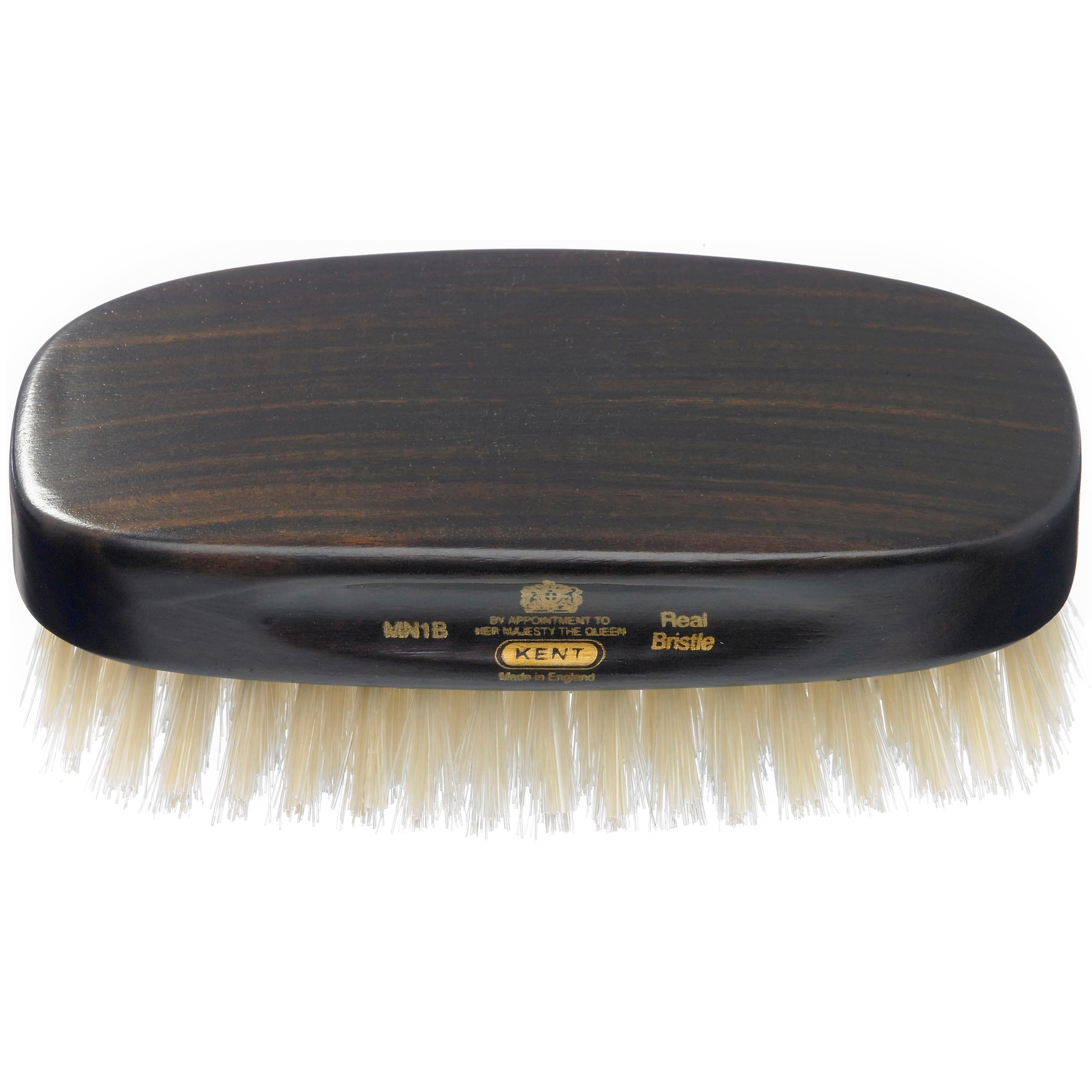 Kent Brushes Finest: Men's Range MN1B Rectangular Ebony Wood Military Style Natural White Bristle Hair Brush