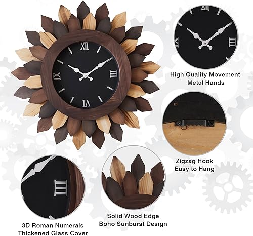 Miniatura 3 de Reloj de pared grande de 24 pulgadas para sala de estar, estilo bohemio, decorativo, grande, silencioso, funciona con pilas, reloj de pared de