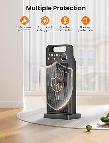 Miniatura 4 de merloly - Calentadores de espacio para uso en interiores, calentador portátil de cerámica PTC de 1500 W con termostato, oscilación de 80, 5 modos,