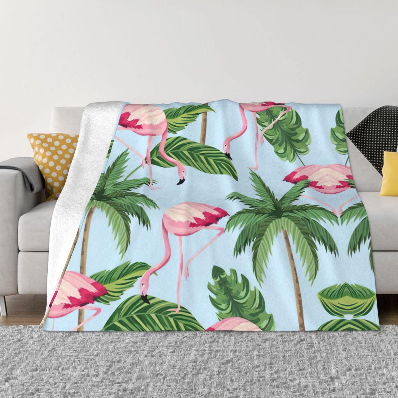 Couverture flanelle flamant rose plaid léger pour lit et canapé