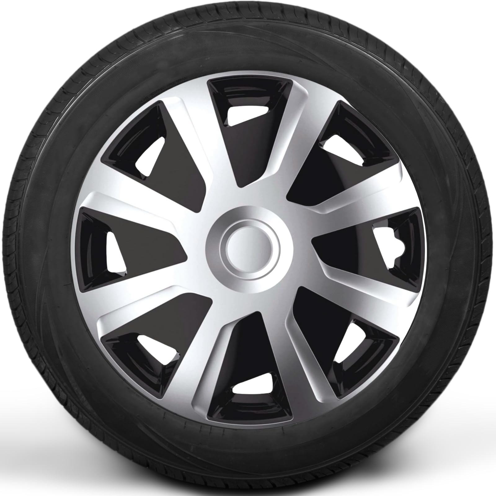 Copricerchi di alta qualità, bombati da 15 pollici, in nero e argento, opachi, compatibili con camper, furgoni, set da 4 copricerchi bombati, copricerchi decorativi