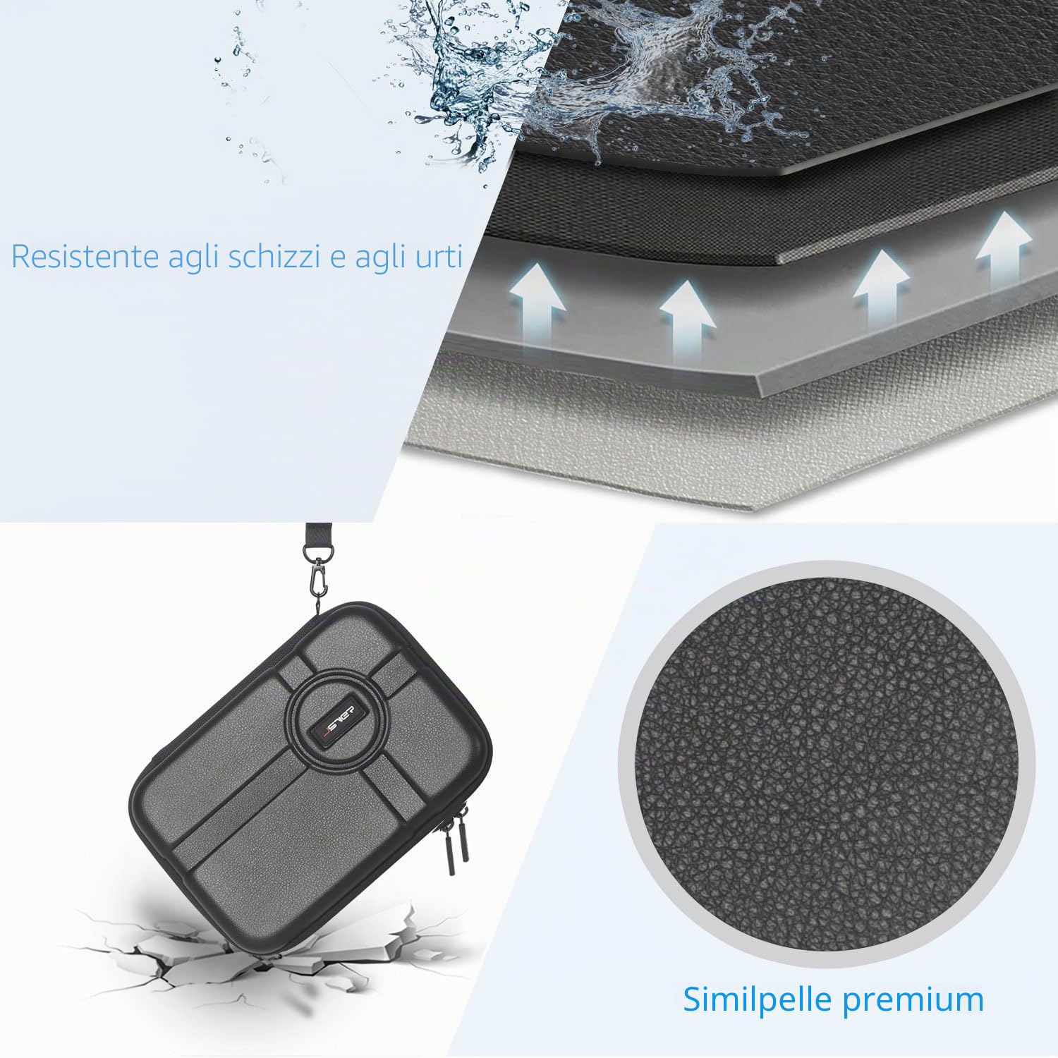 JSVER Borsa per GoPro, Custodia per il Trasporto per GoPro Hero 13/12/11/10/9, Custodia Protettiva per AKASO EK7000 Pro/Brave 4/Brave7 LE/AKASO V50X/Insta360 per Tutte le Action cam e Accessori-Nero