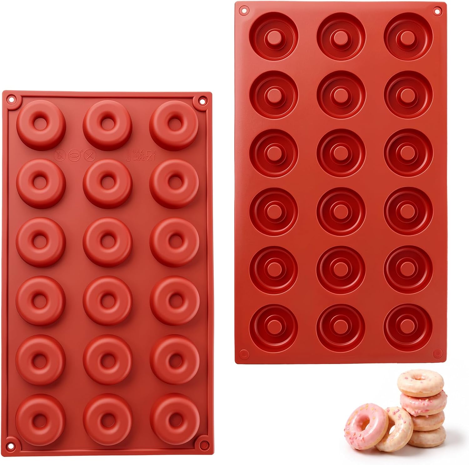 2PCS Mini Donut Silicone Mold 18 Cavities Donut Pan Reusable for Chocolate