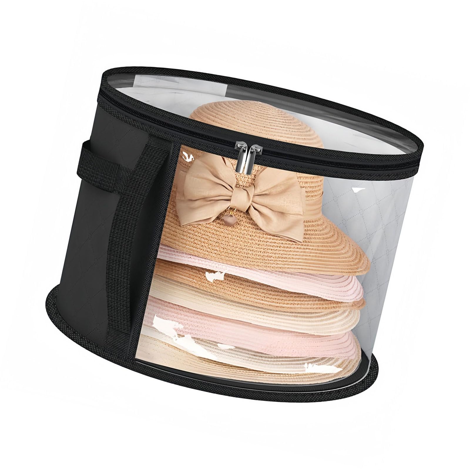 Nonwoven Storage Bucket with Portable Handle Foldable Round Brim Caps Organiser Breathable Hat Container for Travel Hat Container