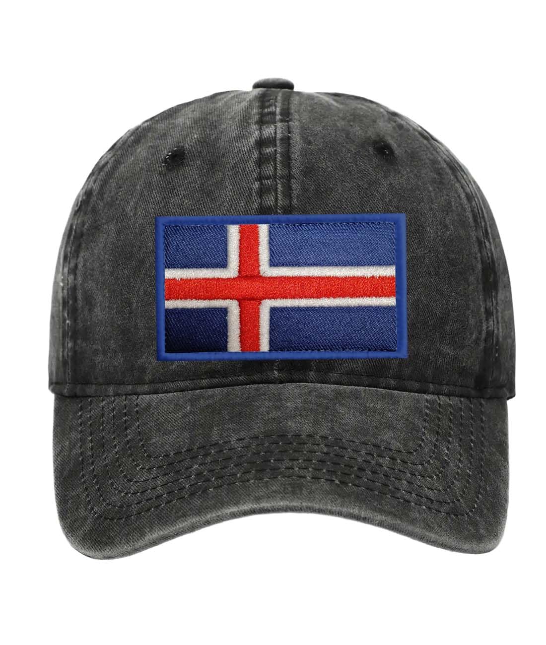 Petite Pine Iceland Baseball Cap with Washed Cotton Fabric,Hat with Embroidered by Icelandic Patch,Sun Hat,Adjustable Baseball Cap for Unisex Men Women Teens Washed Baseball Cap(Black)