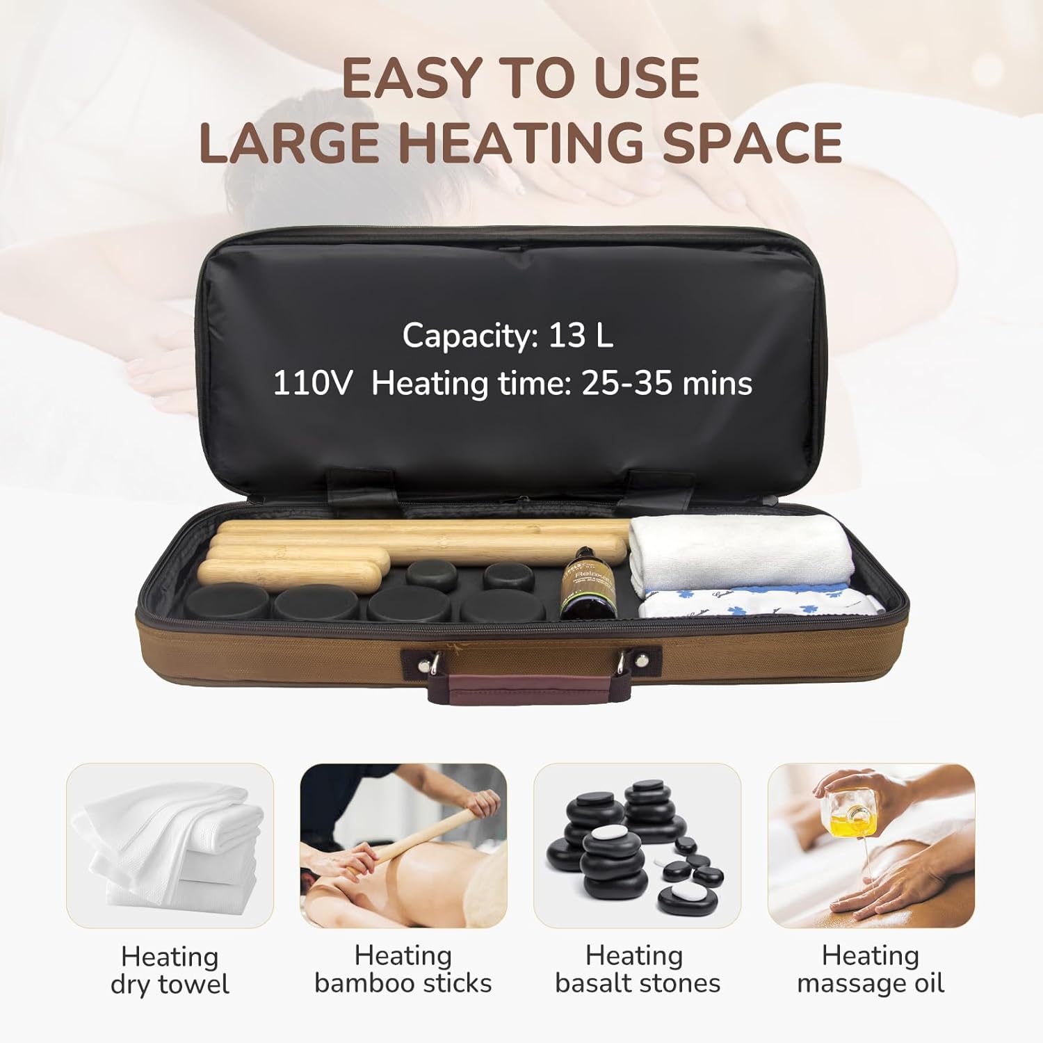 Portable Massage Stone Warmer Electric Spa Bamboo Massage Heater Professional Portable Salon Case with 12 Bamboo Sticks (Bag with 12 Sticks)